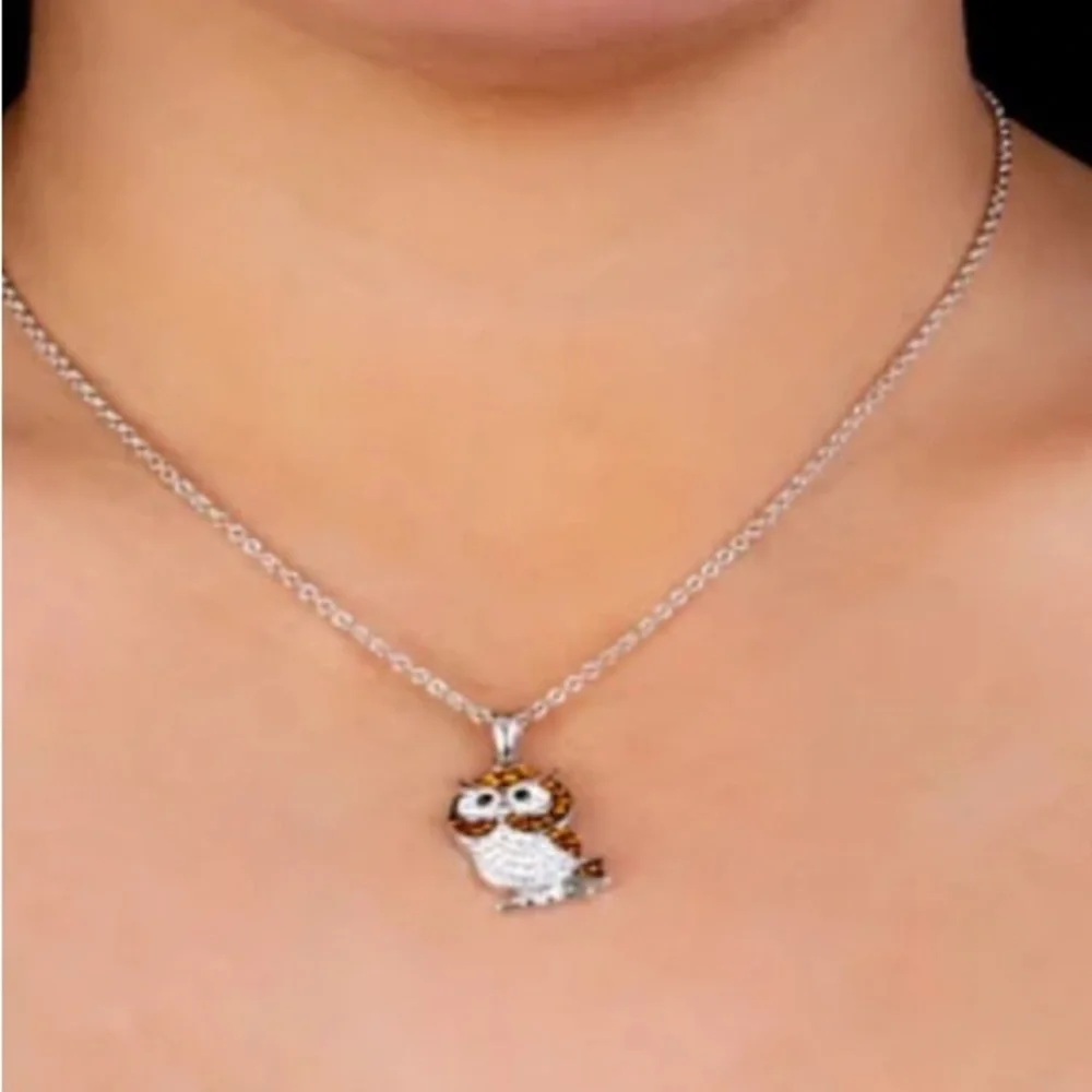Brand new Infinity Silver Boxed Fine Silver Plated Crystal Pave Owl Neck…